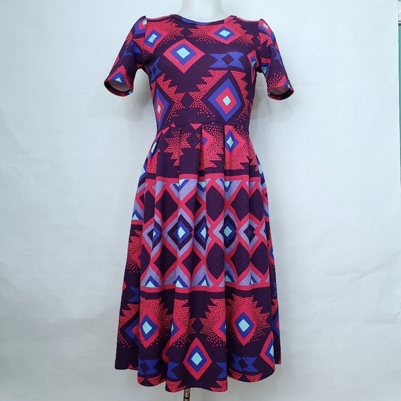 LuLaRoe Dresses & Skirts - LULAROE Amelia Pink Purple Aztec Print Dress Small